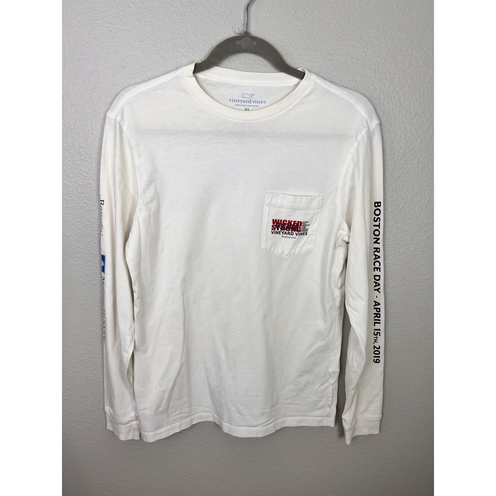 Vineyard Vines‎ T-Shirt Men's XS Long Sleeve Crew Neck Pocket Graphic Logo White